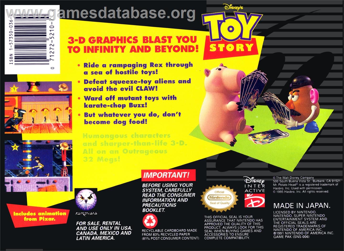 Toy Story - Nintendo SNES - Artwork - Box Back